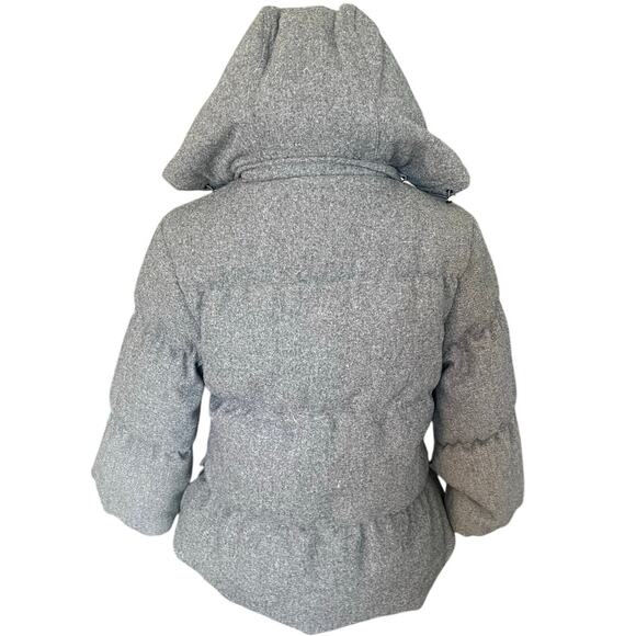 Gap Gray 100% Wool Down Puffer Zip Hood Jacket Coat flawed damaged repair XSmall - Picture 3 of 14